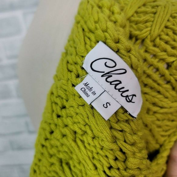 CHAUS S Avocado Green Chunky Knit Cardigan Sweater S/S Button Front Spring - Picture 7 of 8
